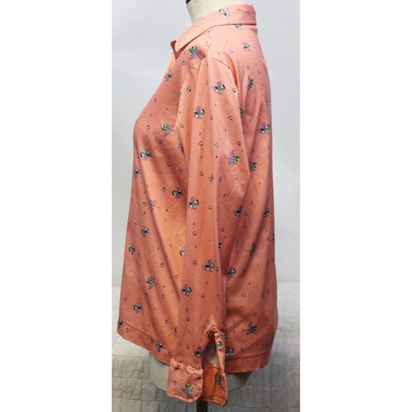 Vtg 1970s Sears Shirt Perma-Press Polyester Stretch Knit Pink Abstract Sleigh LS - Picture 4 of 9